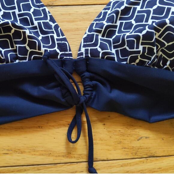 Nautica Navy Blue Bikini Set Geometric Print Halter Triangle Top Medium Swimwear - Picture 4 of 7